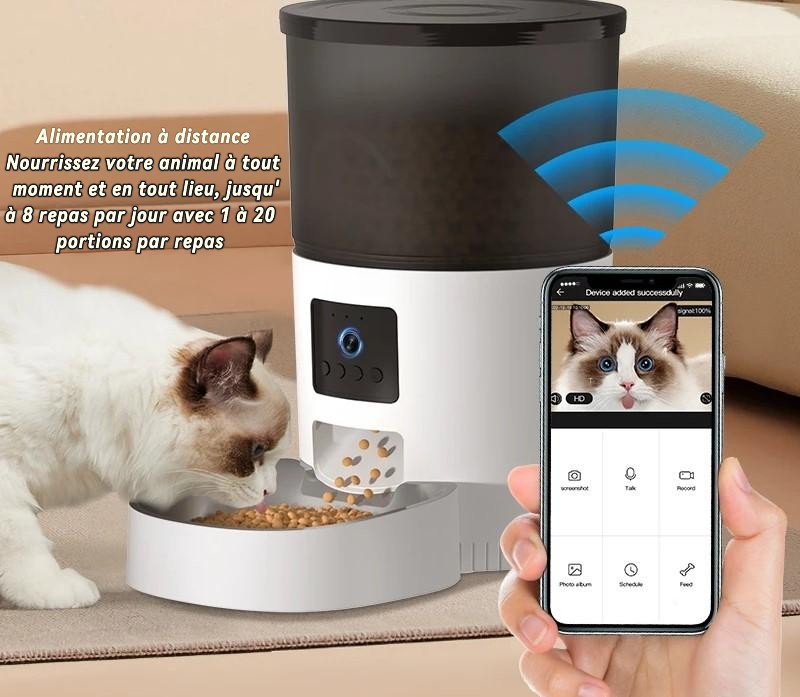 Automatique Mangeoire pour Chat avec Caméra Vidéo - Distributeur de Nourriture Intelligent avec application téléphone