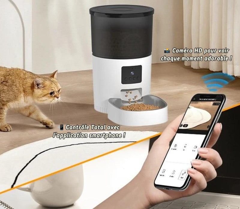 Automatique Mangeoire pour Chat avec Caméra Vidéo - Distributeur de Nourriture Intelligent avec application téléphone