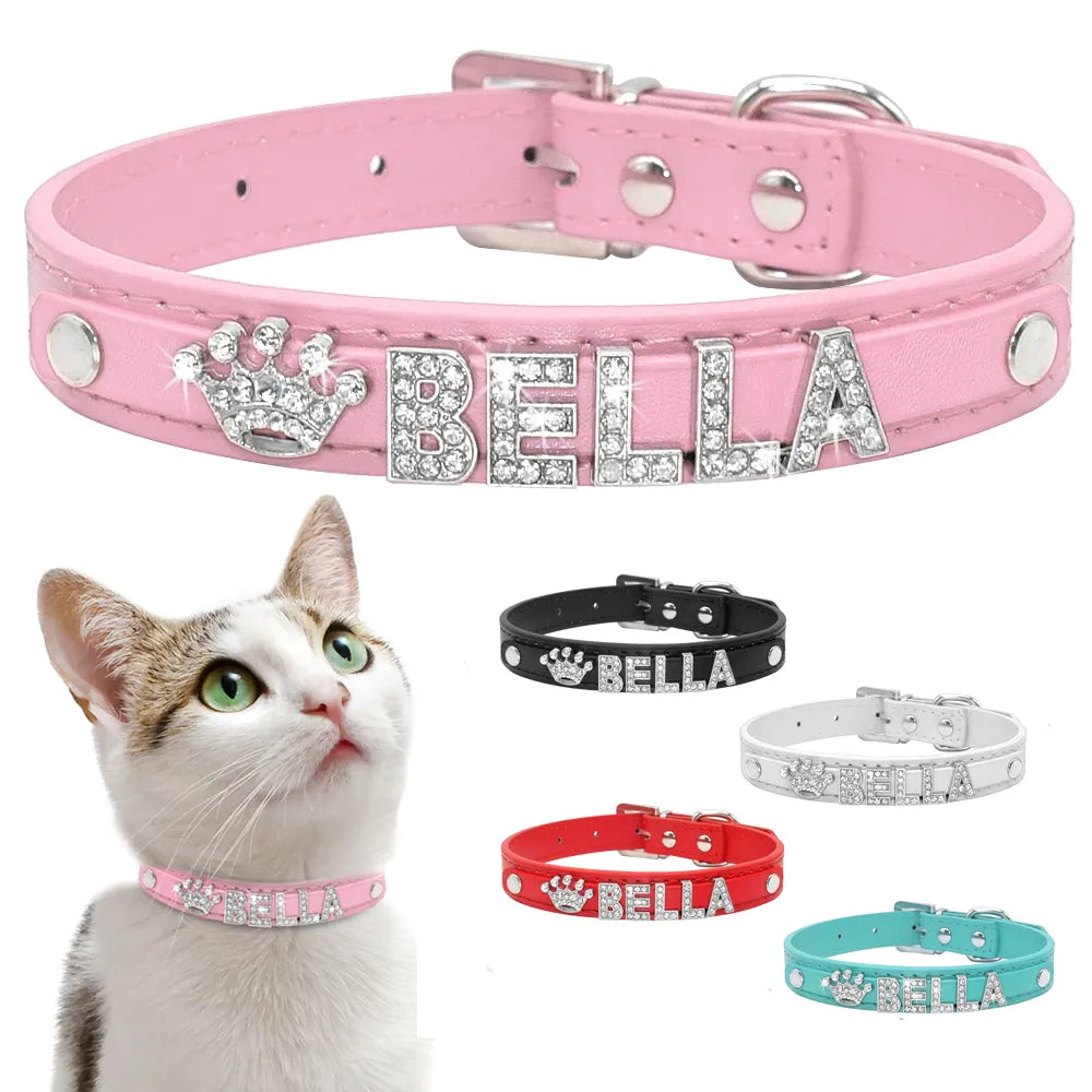 Collier personnalisé en strass pour chat chiot nom gratuit breloques