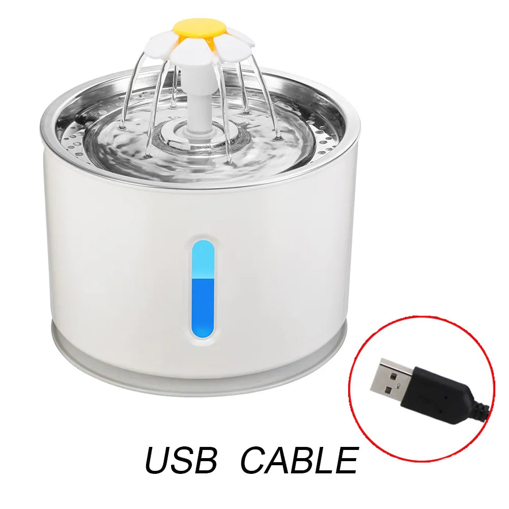 Distributeur d'eau automatique pour animaux de compagnie 2,4 l avec LED USB électrique pour chien et chat