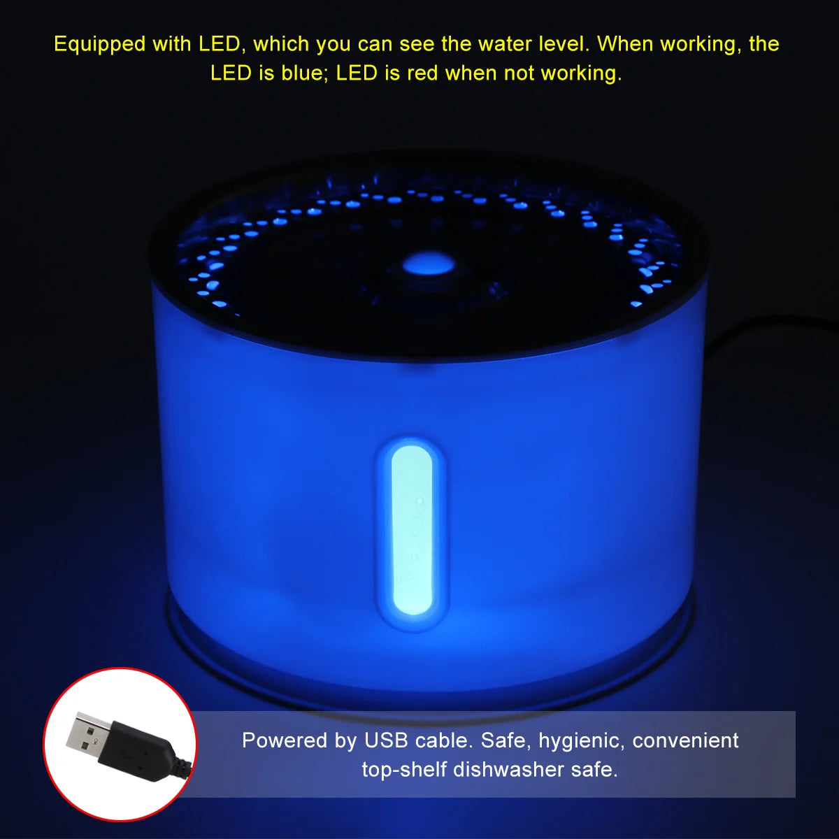 Distributeur d'eau automatique pour animaux de compagnie 2,4 l avec LED USB électrique pour chien et chat