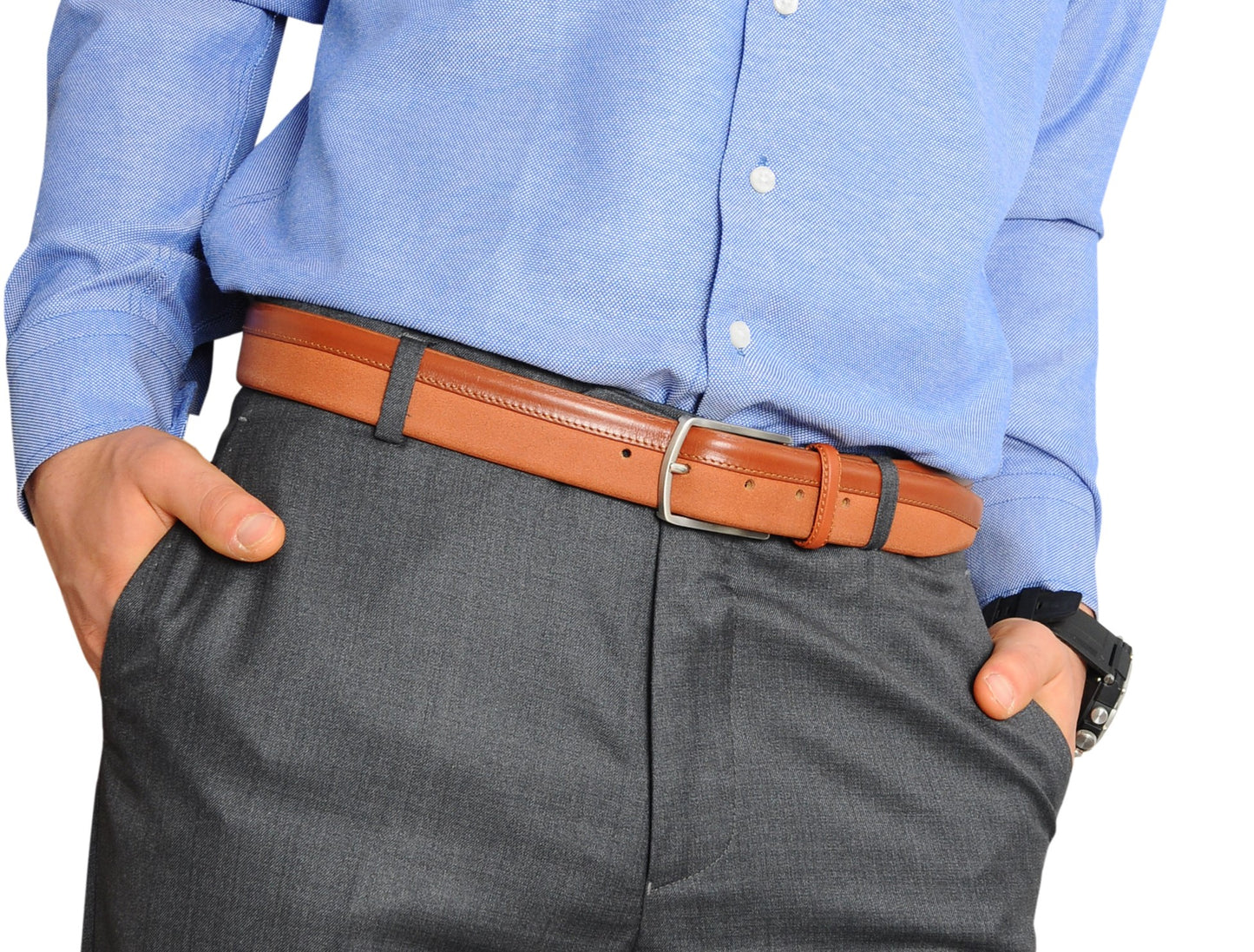 Ceinture en daim pour hommes en cuir beige Siene