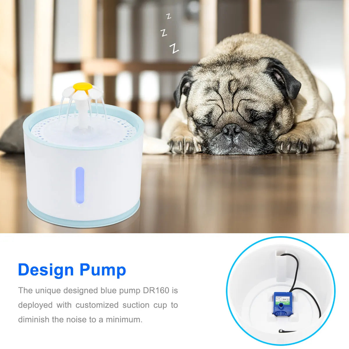 Distributeur d'eau automatique pour animaux de compagnie 2,4 l avec LED USB électrique pour chien et chat